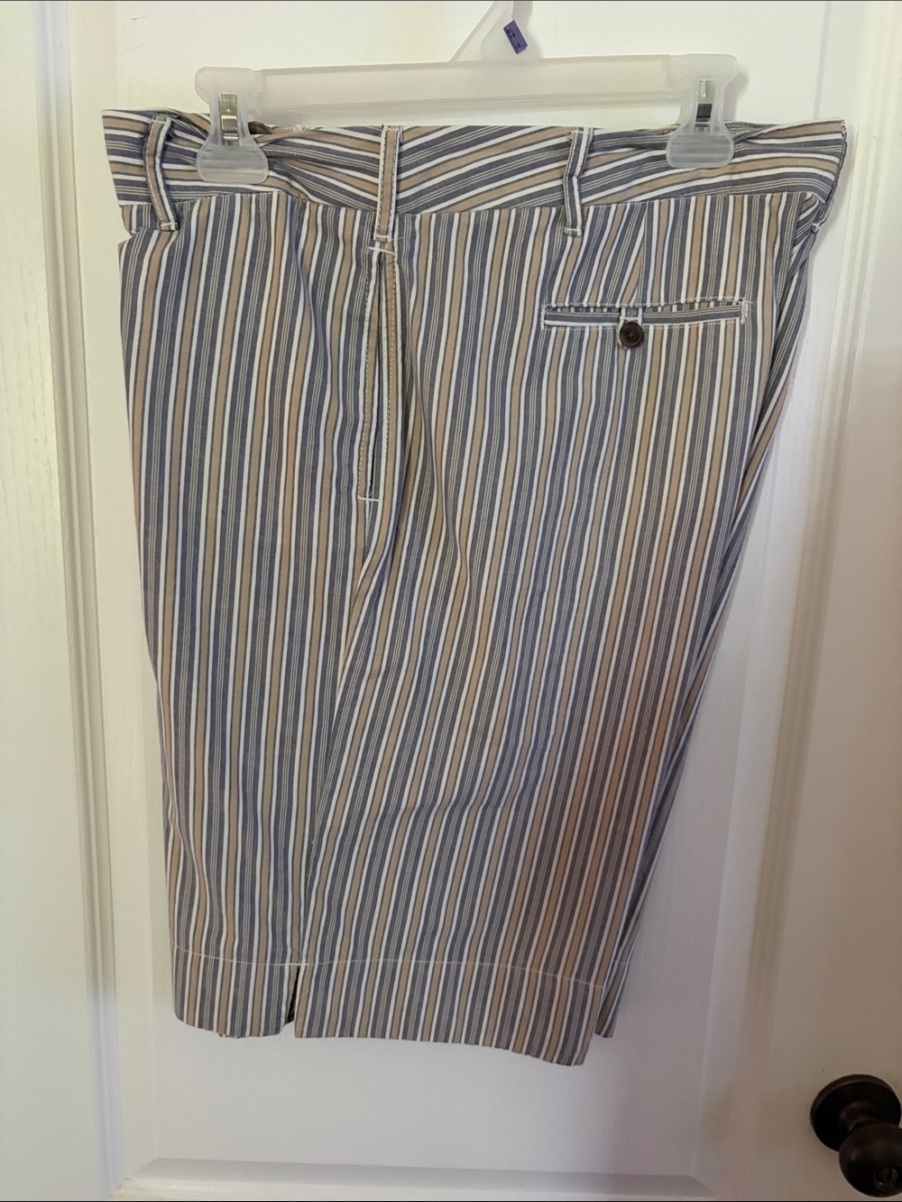 Men's Striped Cotton Blend Shorts - Blue & Tan